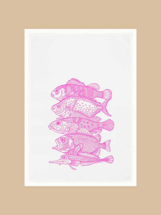 Geschirrtuch "5 Fische" in Weiß/Pink von 17;30 HAMBURG