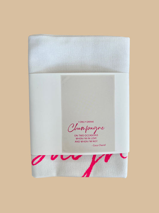 Geschirrtuch I only drink Champagne (Coco Chanel) in Neon-Pink von 17;30 HAMBURG mit Banderole