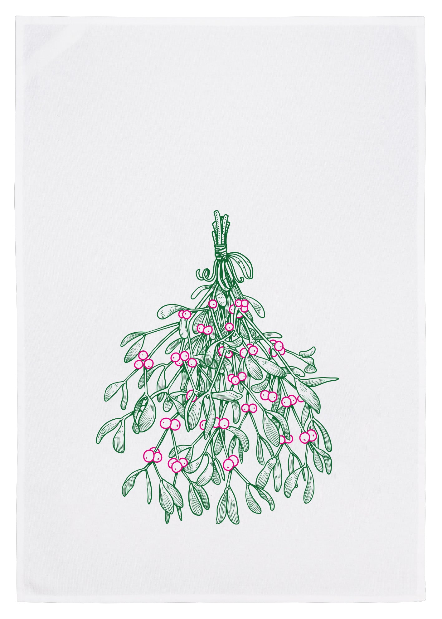 17;30 HAMBURG - Geschirrtuch "Mistelzweig" (Weiß, Grün-Pink)
