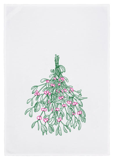 17;30 HAMBURG - Geschirrtuch "Mistelzweig" (Weiß, Grün-Pink)