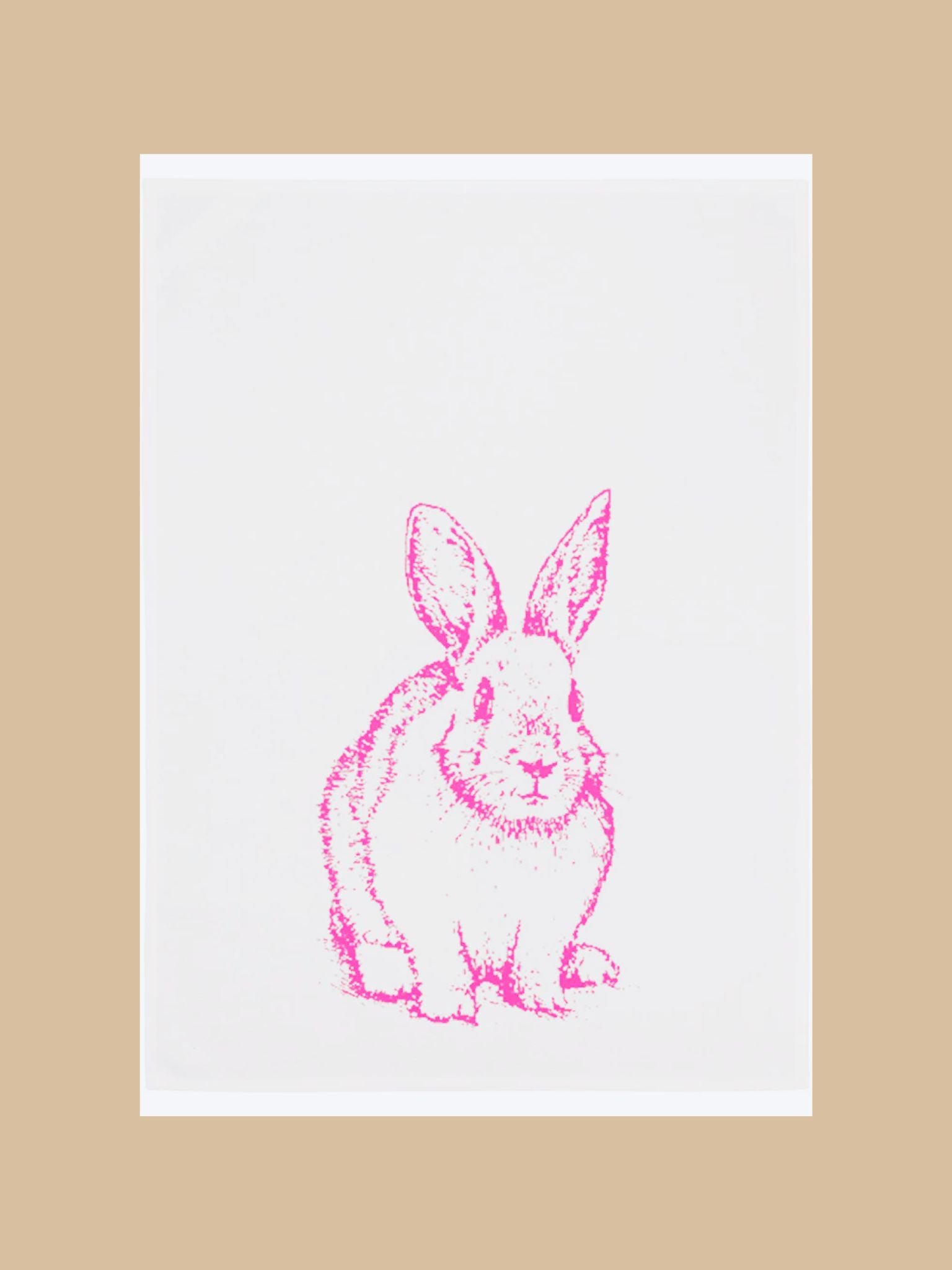Geschirrtuch "Hase sitzend" in Neon-Pink auf weißem Hintergrund von 17;30 Hamburg