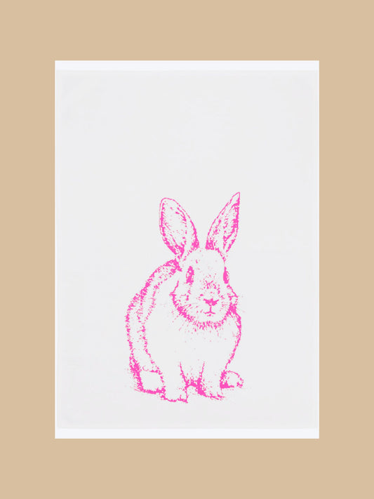 Geschirrtuch "Hase sitzend" in Neon-Pink auf weißem Hintergrund von 17;30 Hamburg
