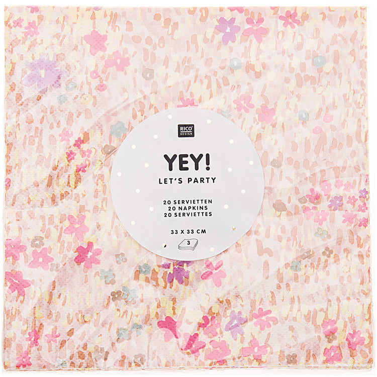YEY! Let's Party - Servietten Crafted Nature Blumenwiese Rosa, 20 Stück
