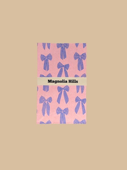 Block Bottom Bag Schleifenmotiv Blau auf rosafarbenem Hintergrund