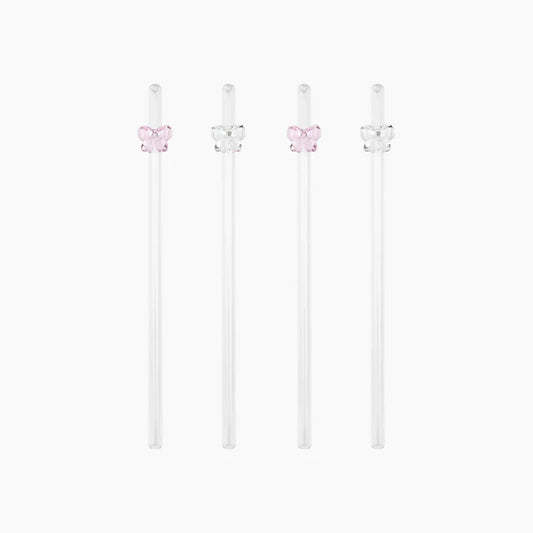 LEPELCLUB / Glasstrohhalme mit Schleife, 4er-Set