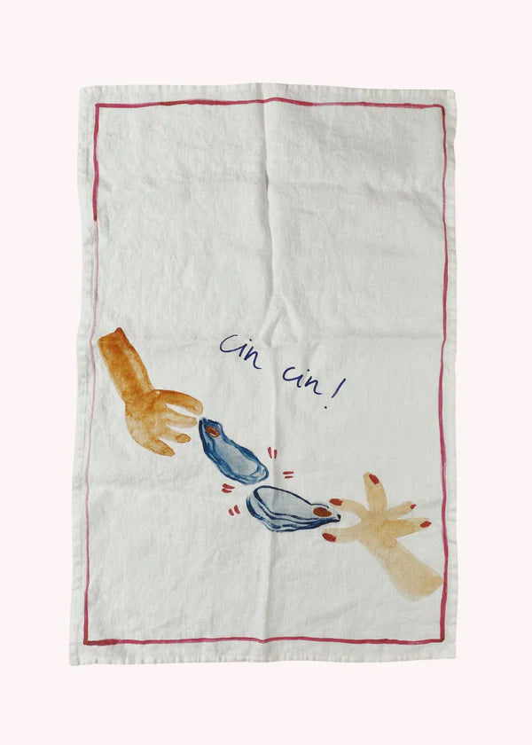 Leinen-Geschirrtuch Cin Cin! Oyster Cheers von Love & Honor