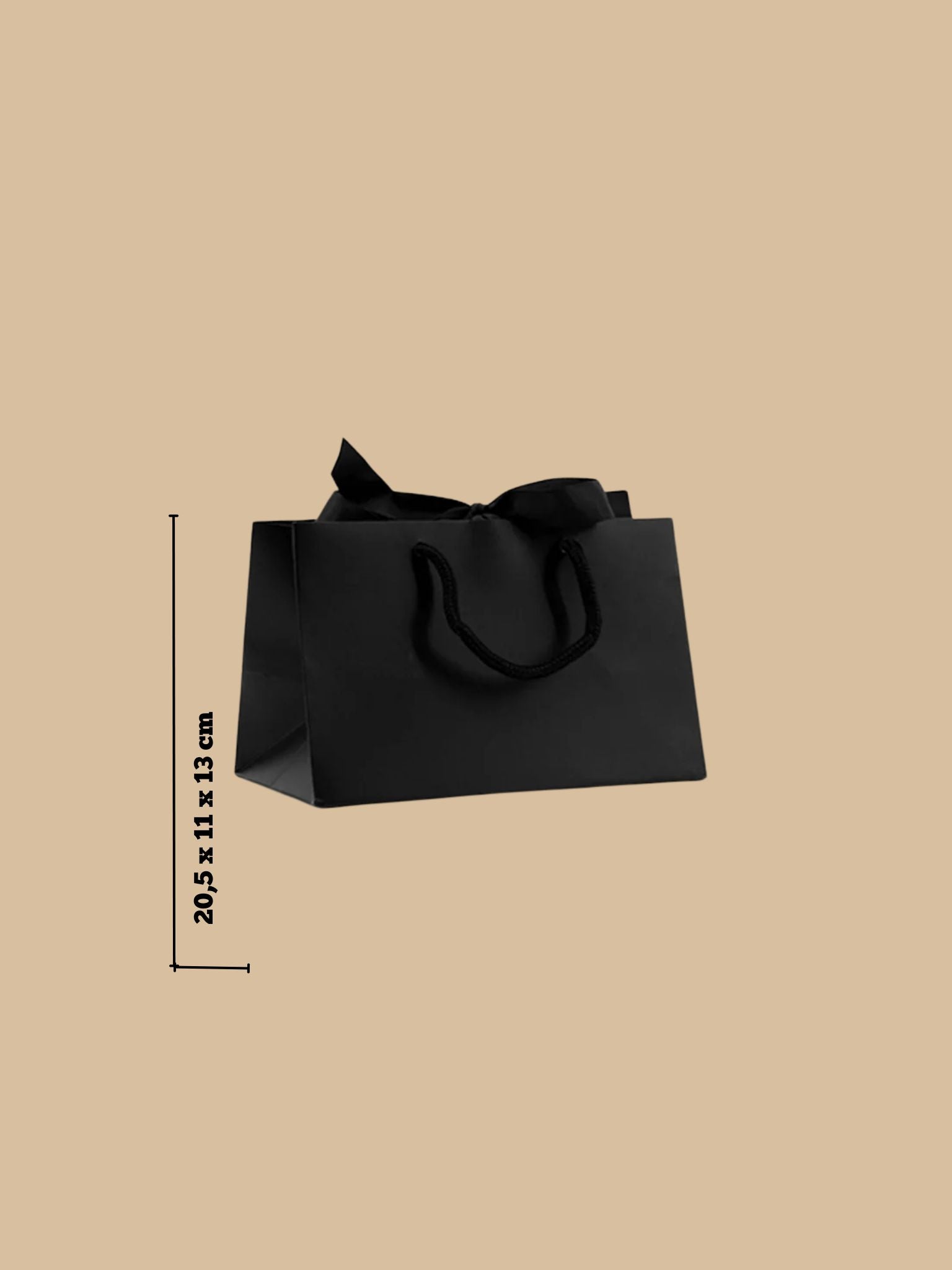 Kleine Geschenktasche Schwarz mit Schleife mit Maßen