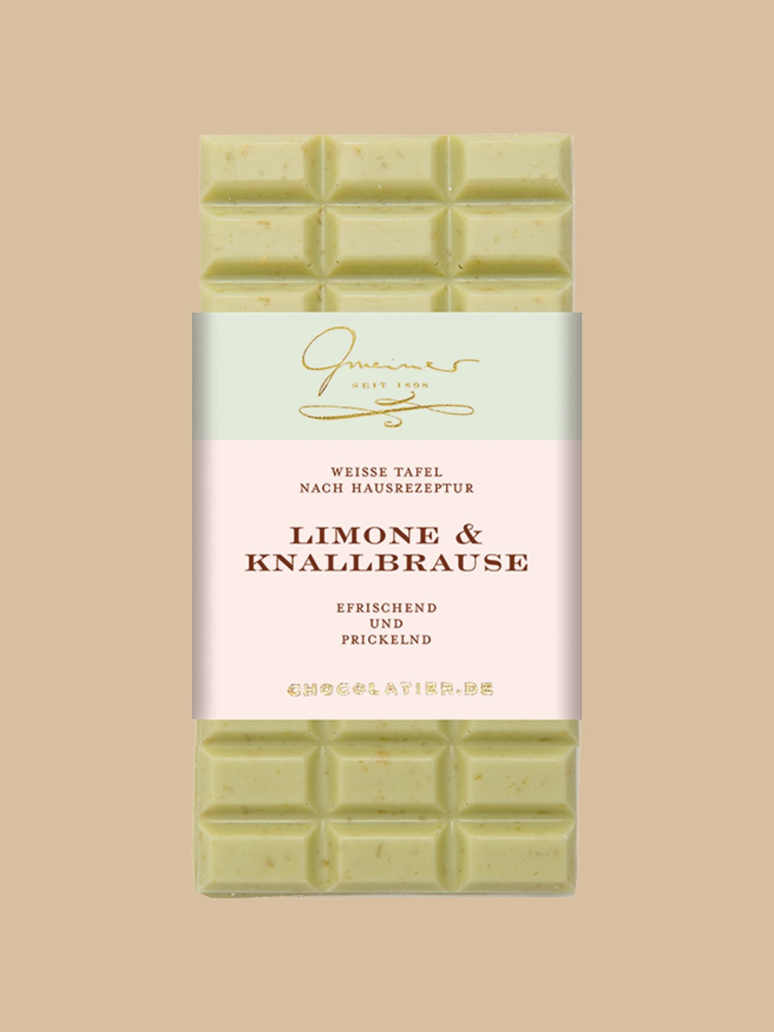 Weiße Schokoladentafel "Limone & Knallbrause" erfrischend und prickelnd von Gmeiner Confiserie