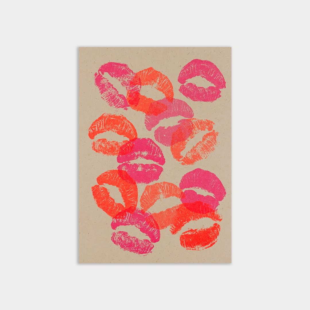Togethery - Postkarte Kisses ohne Umschlag (Neon-Effekt)