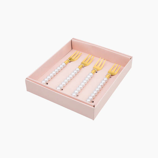 LEPELCLUB / Kuchengabeln mit Perlenverzierung, 4er-Set