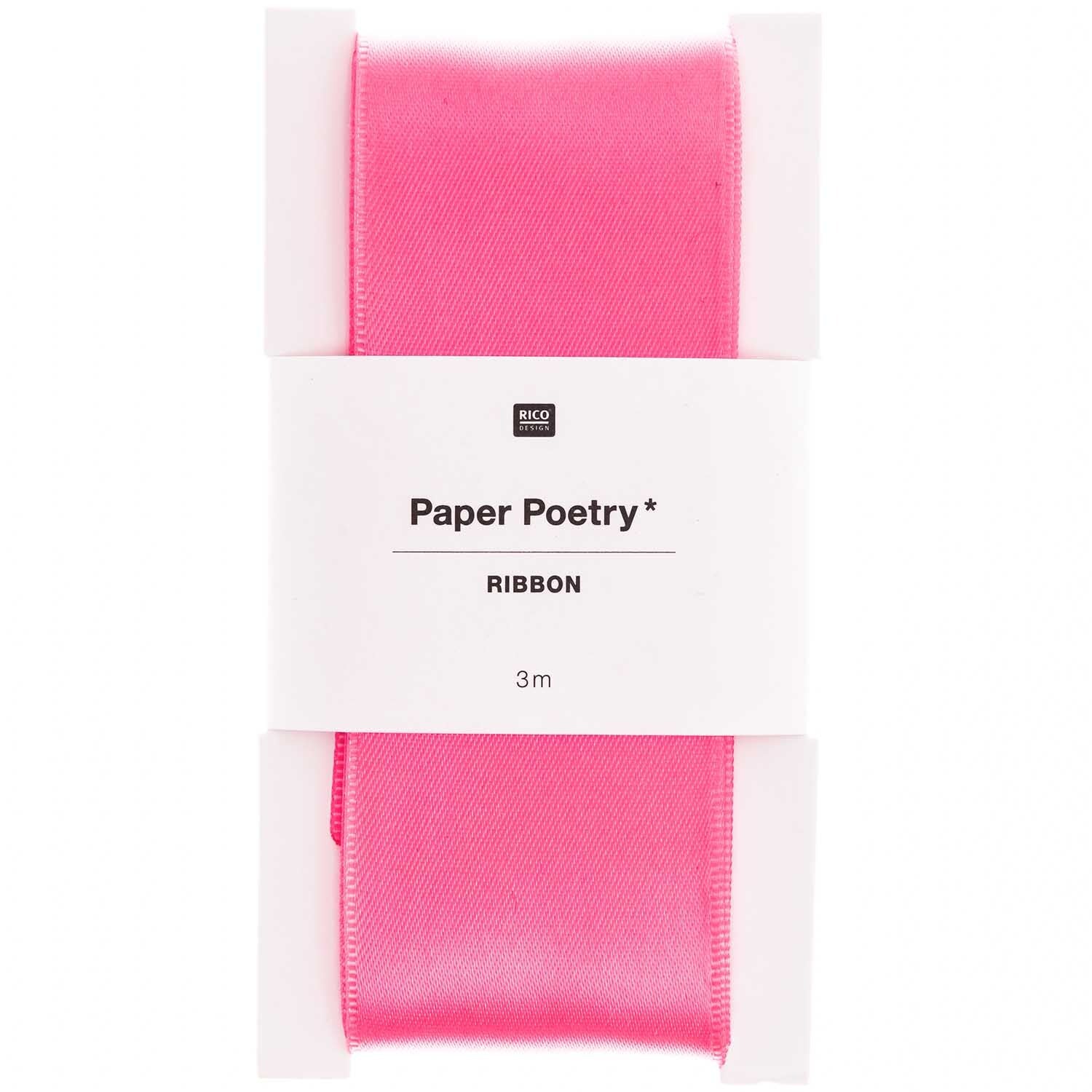 Satinband in Neon-Pink von Rico Design (in der Verpackung dargestellt)