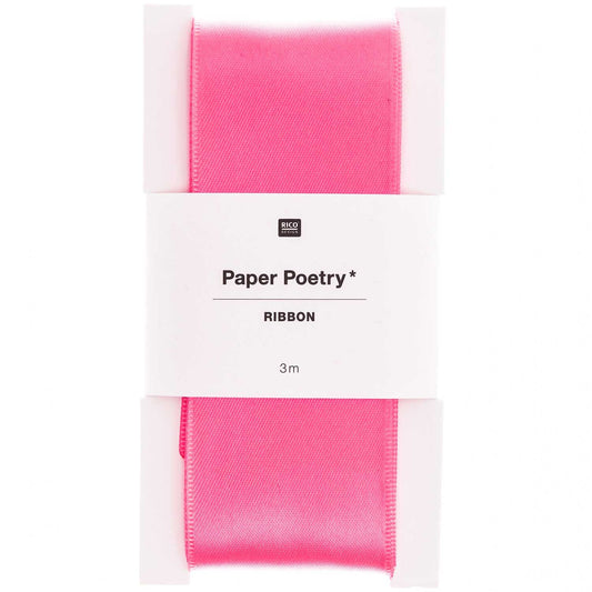 Satinband in Neon-Pink von Rico Design (in der Verpackung dargestellt)