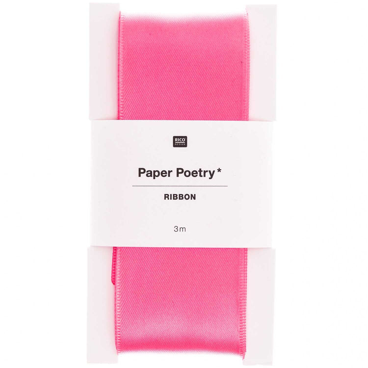 Satinband in Neon-Pink von Rico Design (in der Verpackung dargestellt)
