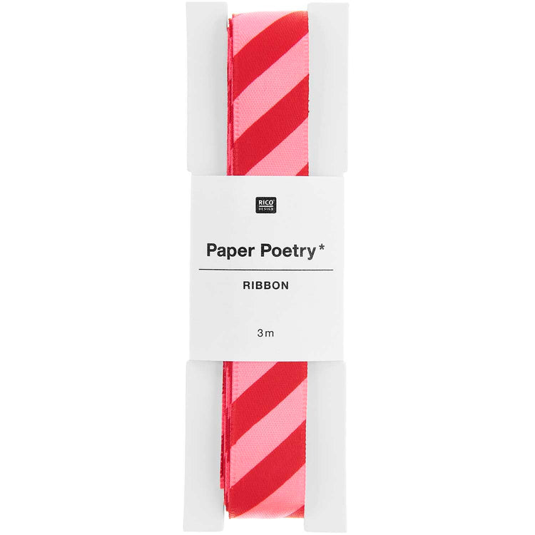 Satinband Rot-Rosa Streifen von Rico Design ( in der Verpackung dargestellt)