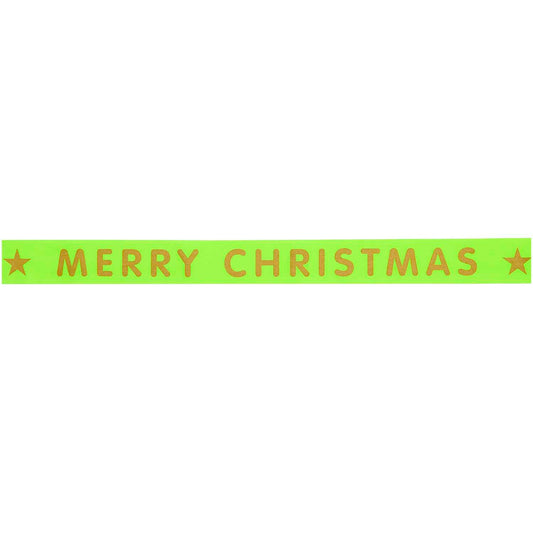 Taftband Merry Christmas in Limone mit wiederholten, goldenen Schriftzug von Rico Design