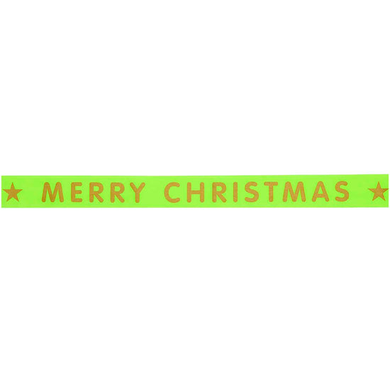 Taftband Merry Christmas in Limone mit wiederholten, goldenen Schriftzug von Rico Design