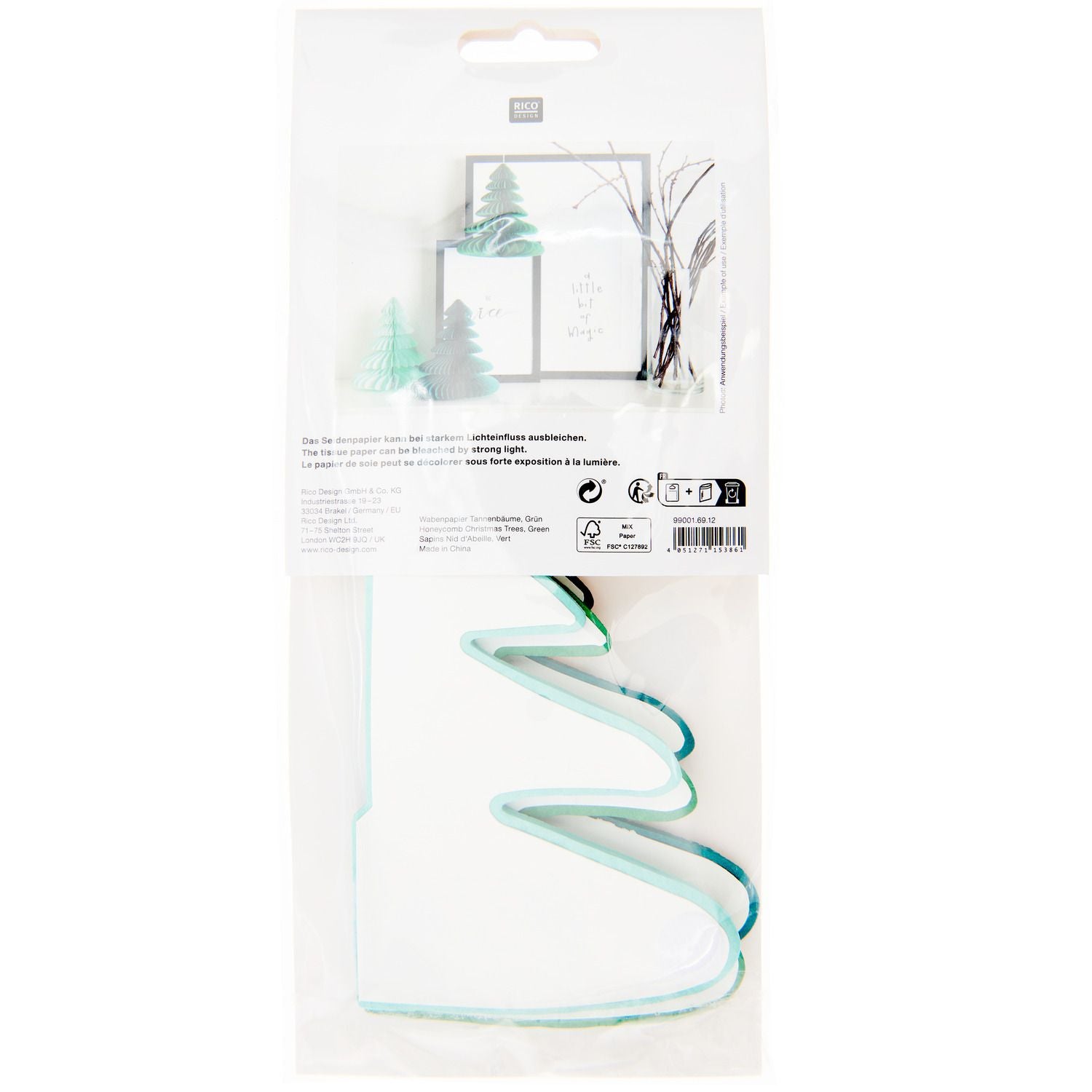 Wabenpapier Tannenbäume von Rico Design mit Verpackung (Rückseite)