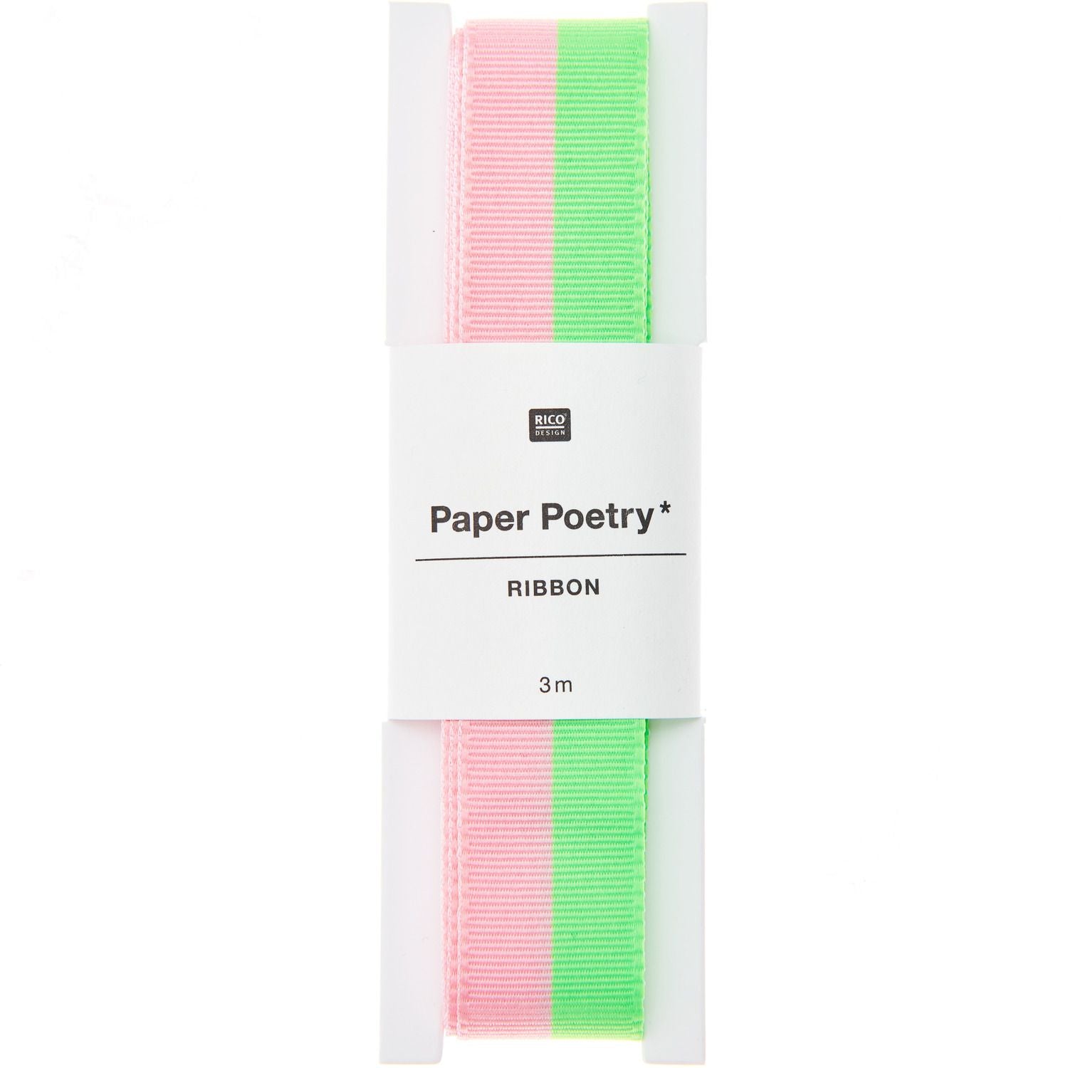 Geschenkband "Webband Duo Streifen Rosa Neon-Grün" von Rico Design