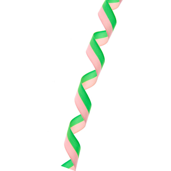 Geschenkband "Webband Duo Streifen Rosa Neon-Grün" von Rico Design in gedrehter Darstellung