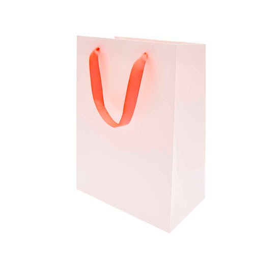 Rico Design - Geschenktüte M Rosa 18 x 26 x 12 cm mit Neon-Griffbändern