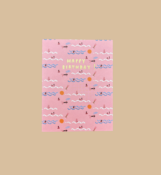 Carolyn Suzuki - Grußkarte / SWIMMERS PINK Geburtstagskarte mit Umschlag