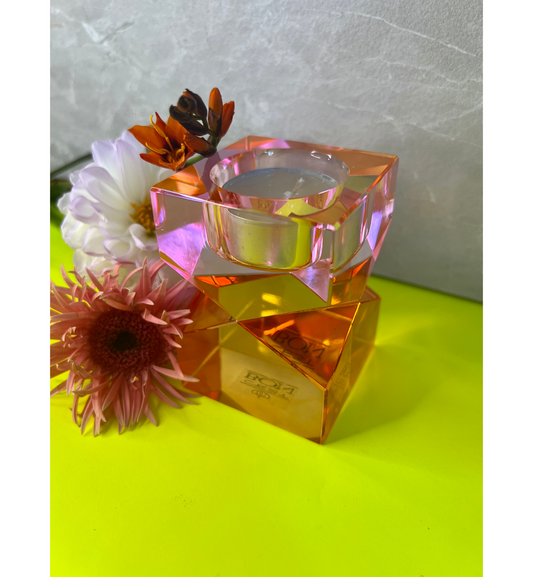 C'est Bon - Kerzenhalter Kristall Rosa - Bernstein für Teelicht, 8,5 x 6 x 6 cm