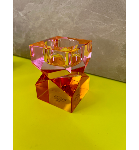 C'est Bon - Kerzenhalter Kristall Rosa - Bernstein für Teelicht, 8,5 x 6 x 6 cm