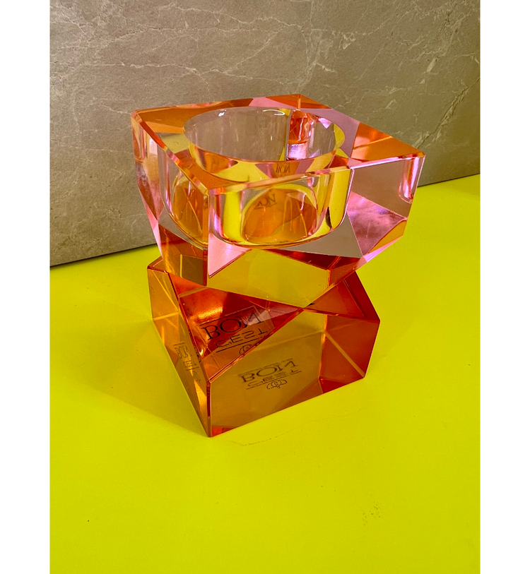 C'est Bon - Kerzenhalter Kristall Rosa - Bernstein für Teelicht, 8,5 x 6 x 6 cm