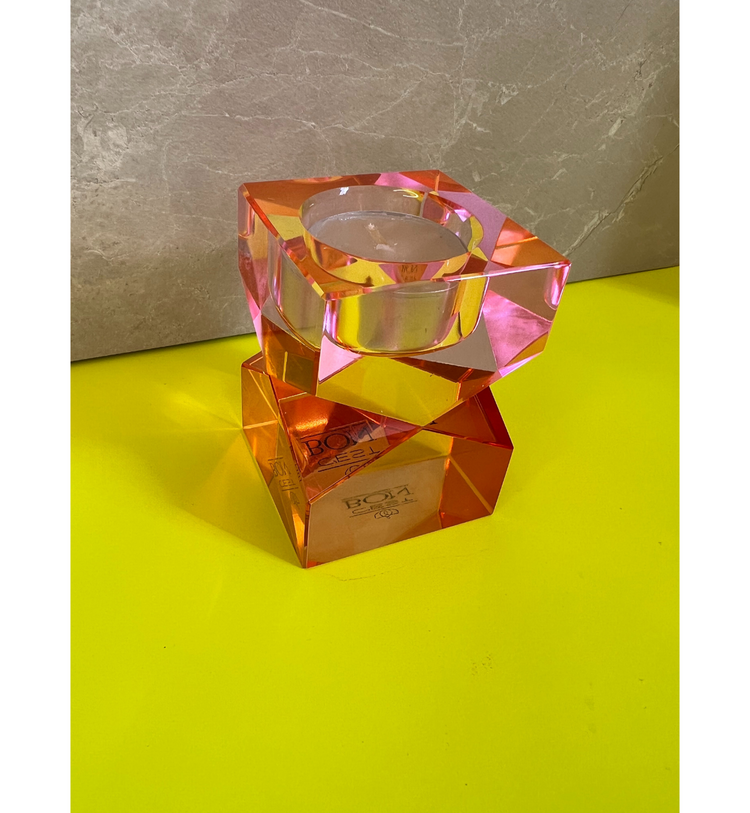 C'est Bon - Kerzenhalter Kristall Rosa - Bernstein für Teelicht, 8,5 x 6 x 6 cm