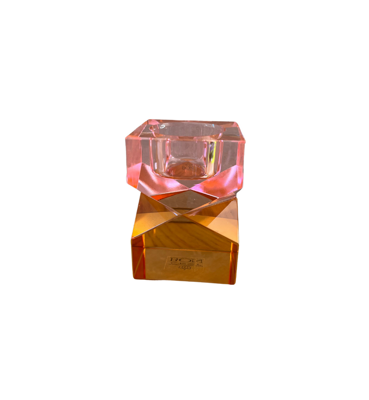 C'est Bon - Kerzenhalter Kristall Rosa - Bernstein für Teelicht, 8,5 x 6 x 6 cm