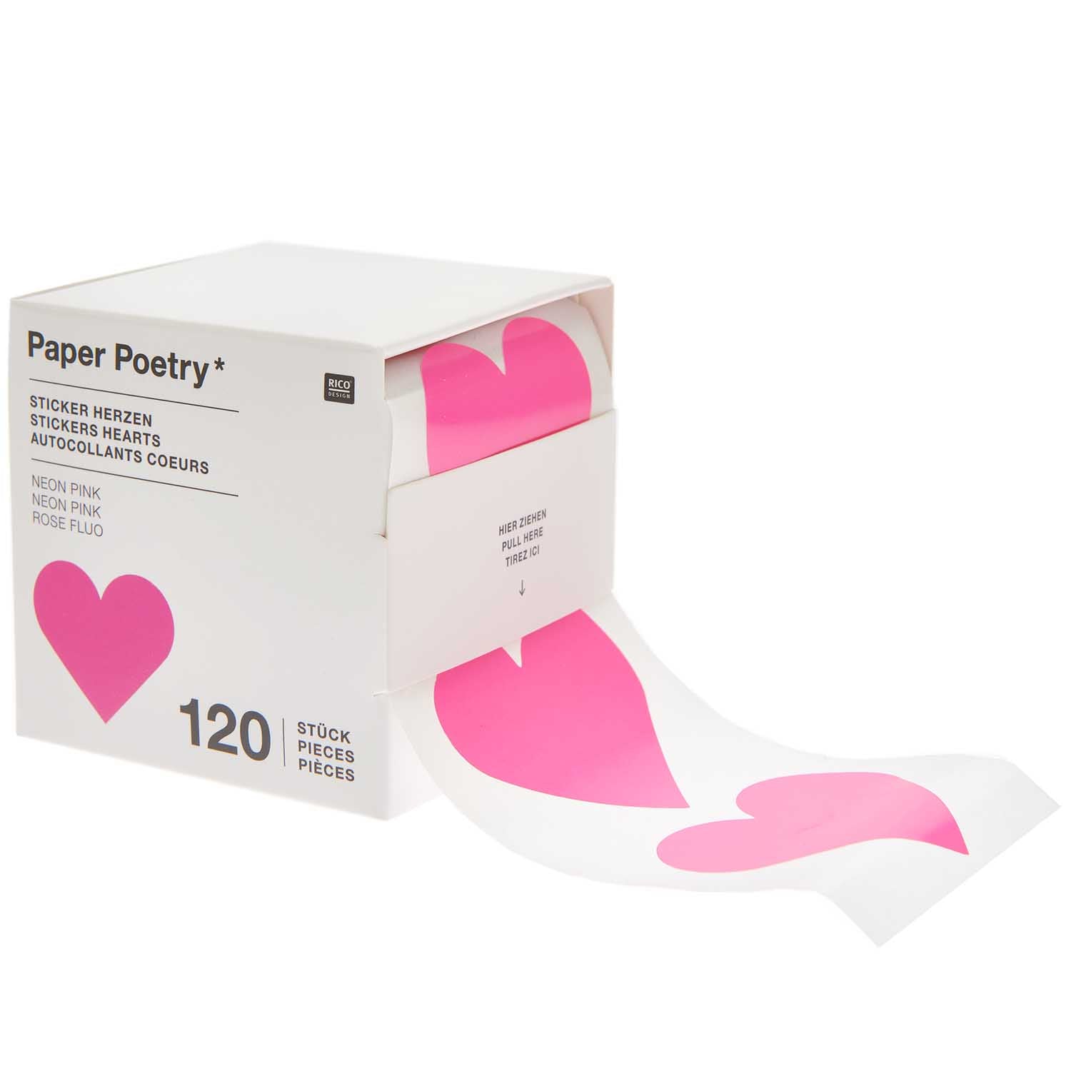 Sticker Herzen Neon-Pink, 120 Stueck
