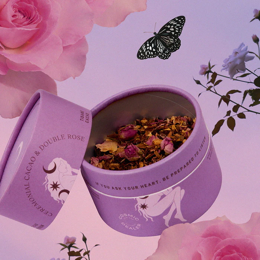 COSMIC DEALER - AYURVEDIC HERBAL TEA / CEREMONIAL CACAO & DOUBLE ROSE