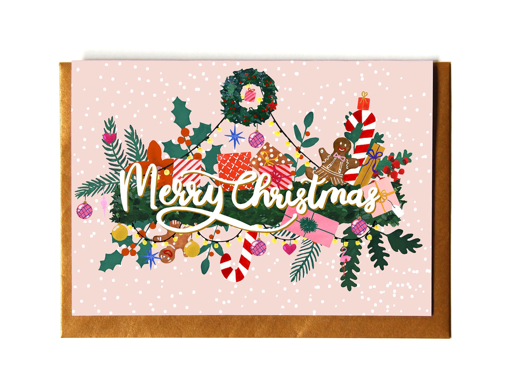 Reddish Design - Grußkarte / Merry Christmas Pink mit Umschlag