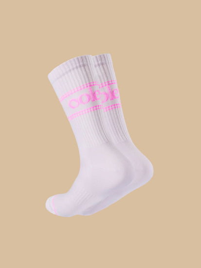 le ooley Luxury Tennissocken in Pastellfarben mit Neon kombiniert: Neon Pastel Pink (Lavendel mit Schriftzug in Neon-Pink)
