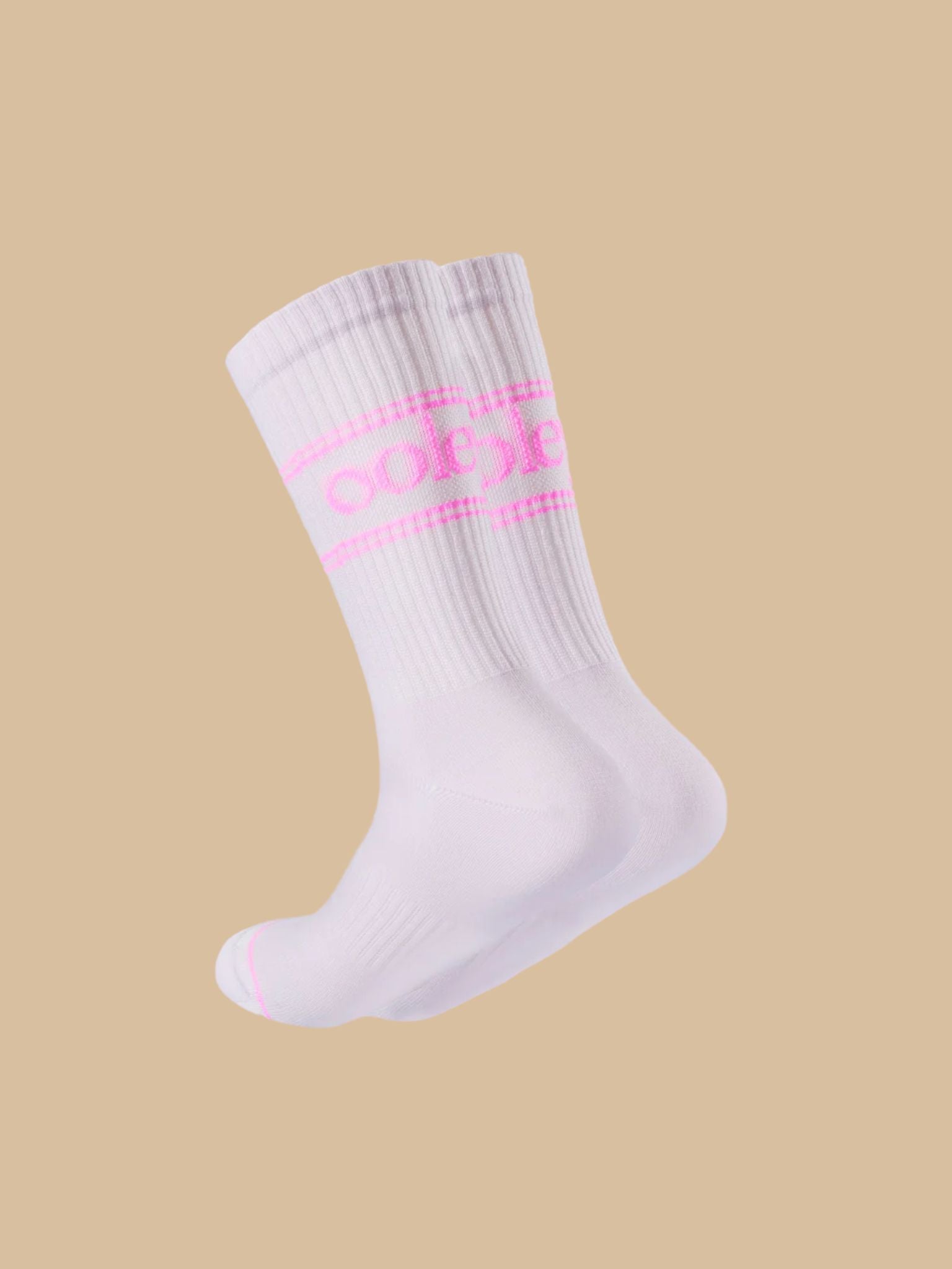 le ooley Luxury Tennissocken in Pastellfarben mit Neon kombiniert: Neon Pastel Pink (Lavendel mit Schriftzug in Neon-Pink)