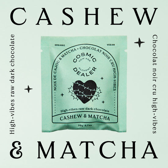 Cosmic Dealer  4er Box - Chakra Schokoladen-Täfelchen Cashew & Matcha in der Verpackung